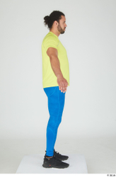 Whole Body Man Black Sports Shirt Slim Standing Leggings Studio photo references